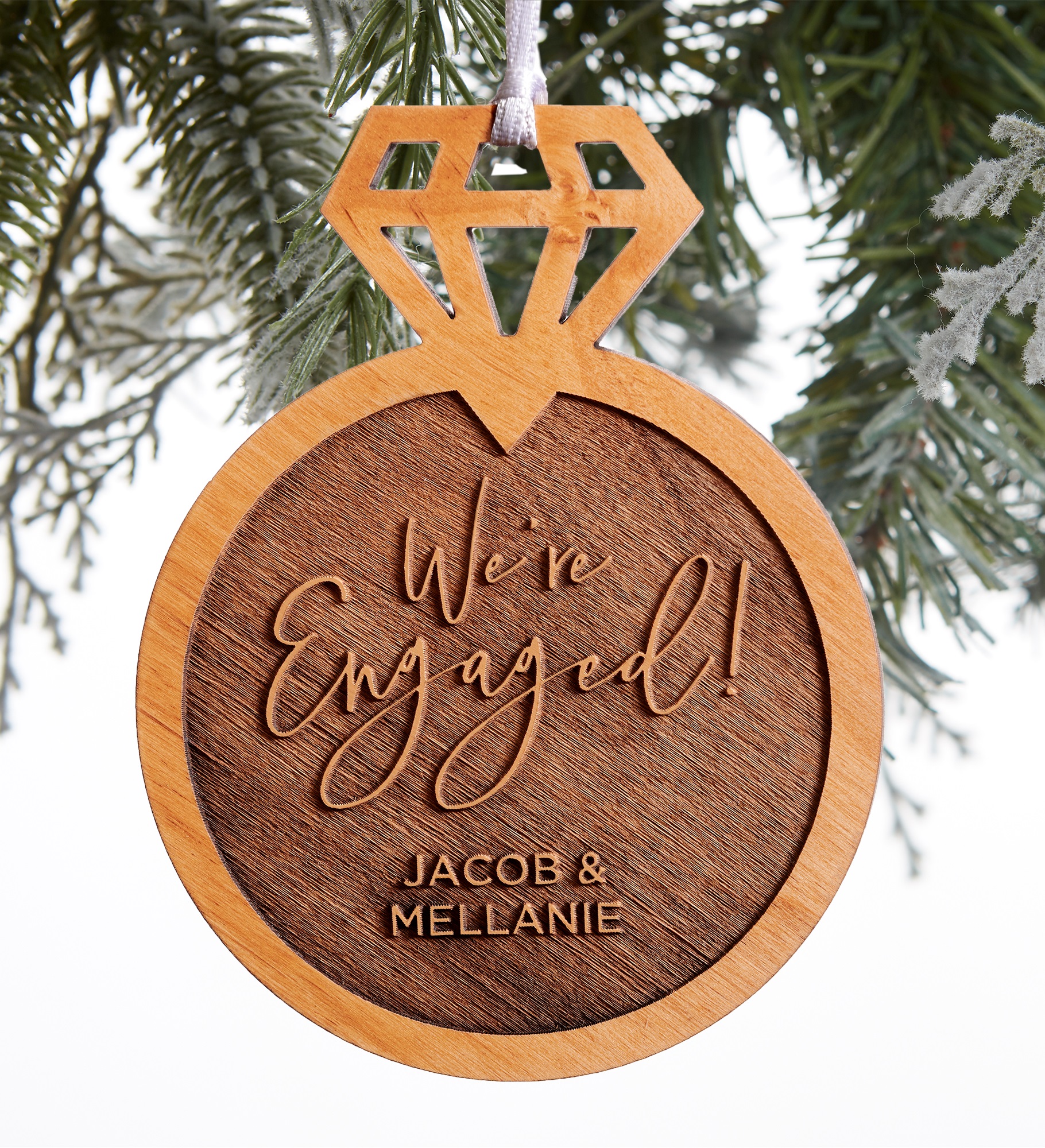 Engagement Ring Personalized Wood Ornament
